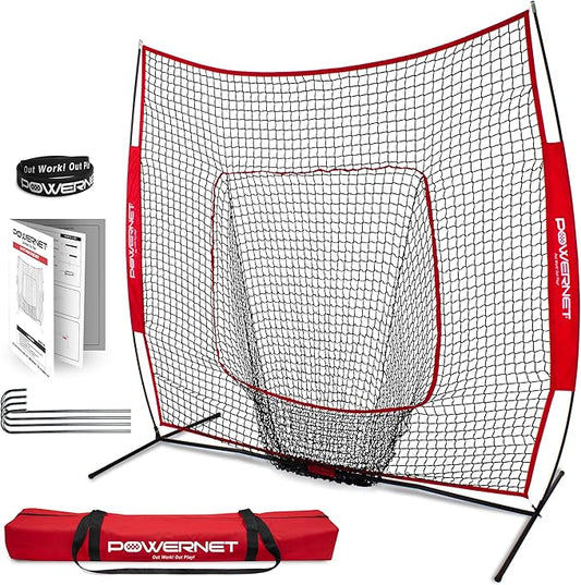PowerNet Baseball Softball Practice Net 7x7 with Baseball Accessories for Practice Pitching, Batting & Fielding, Ball Caddy, Weighted Baseballs, Tee