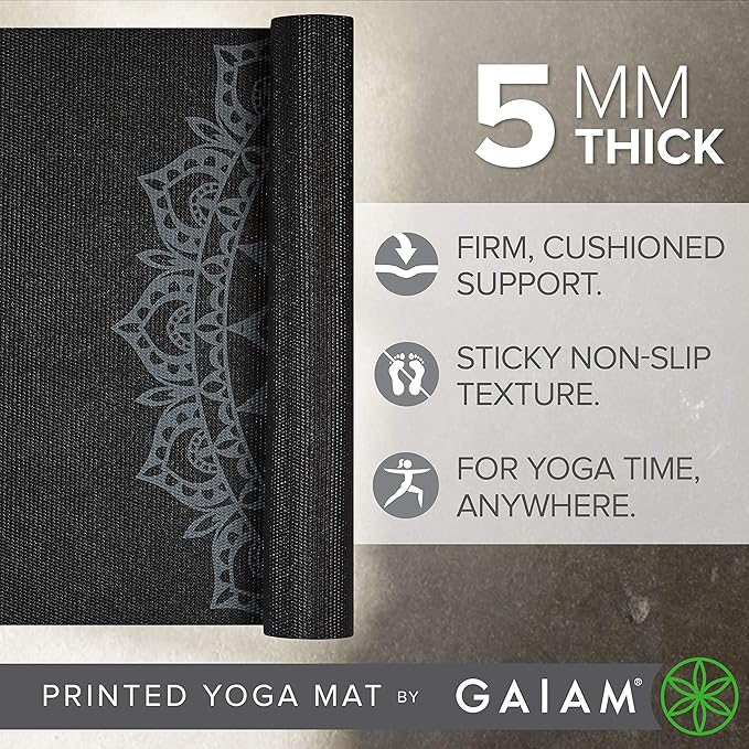 Gaiam Yoga Mat - Premium 5mm Print Thick Non Slip Exercise & Fitness Mat for All Types of Yoga, Pilates & Floor Workouts (68" x 24" x 5mm)-FlexoryFit