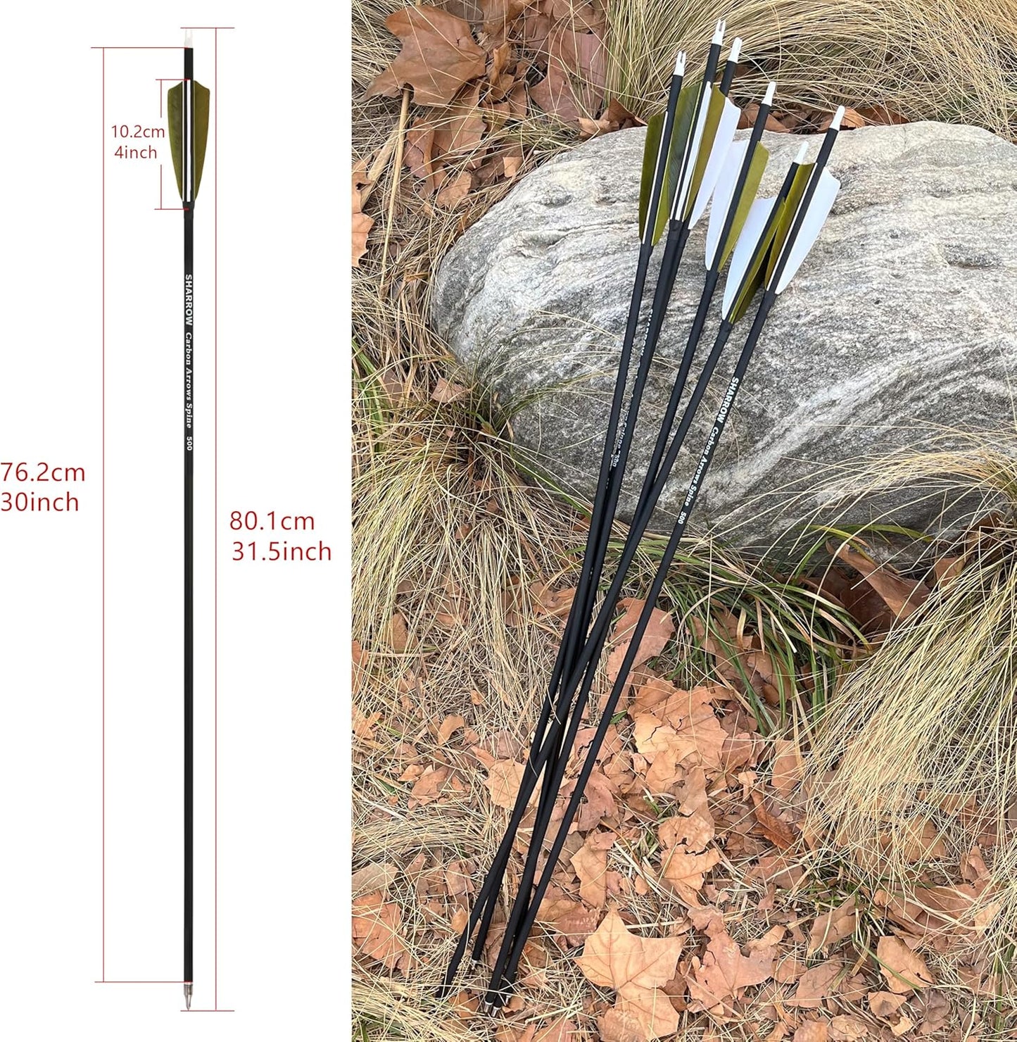 ZSHJGJR 30 Inch Archery Carbon Arrows Hunting Arrows with 4” Turkey Feather Target Practice Arrows Spine 500 for Compound & Recurve &Traditional Bow 6/12pcs