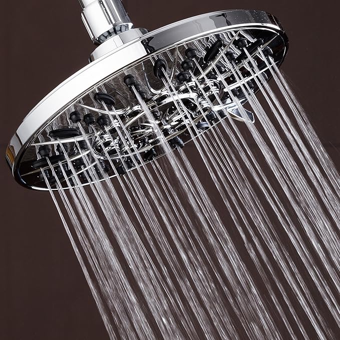 AquaDance High Pressure 6-Setting, 7" Rainfall Shower Head – Tested to Meet US Quality Standards, Angle-Adjustable, with Tool-Free Installation – Chrome Finish