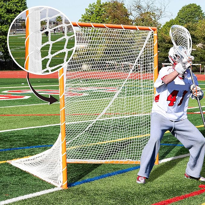 Velocity Heavy Duty Black & White Lacrosse Net - Fits 6’x6’x7’ Goals - Weatherproof, UV Resistant 1000D High-Strength Polyester - Comes with 100+ Feet of Lacing Cord and 4 Quick Ties
