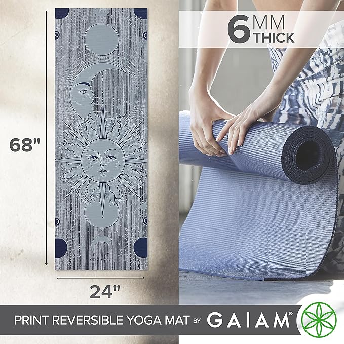 Gaiam Yoga Mat - Premium 6mm Print Reversible Extra Thick Non Slip Exercise & Fitness Mat for All Types of Yoga, Pilates & Floor Workouts (68" x 24" x 6mm Thick)-FlexoryFit