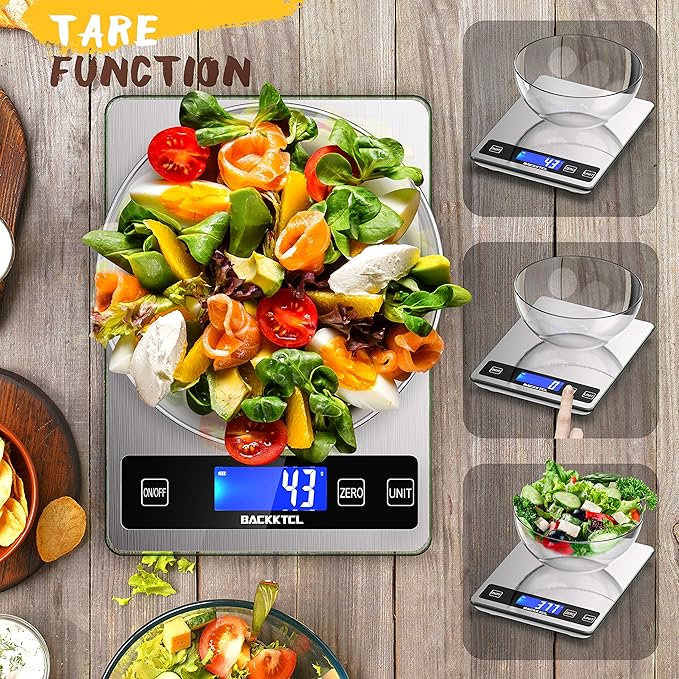 ''Cooking Master' 22lb Digital Kitchen Scale,Food Scale Measures in Grams and Ounces for Weight Cooking Baking,1g/0.1oz Precise Graduation,Stainless Steel and Tempered Glass-FlexoryFit