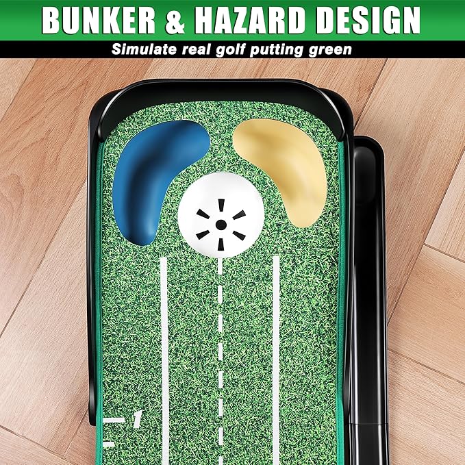 CHAMPKEY Professional Hazard Golf Putting Green Come with Golf Putting Gates and Putting Mirror - Progressive Slope Tech and Noise Reduction Tech Golf Putting Mat