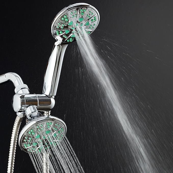 AquaDance for California - Premium High Pressure Antimicrobial 30-setting 3 Way Dual Handheld Shower Head Combo, Stainless Steel Hose, Water Diverter - Chrome Finish