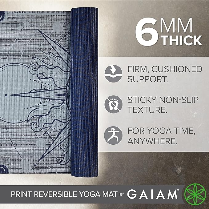Gaiam Yoga Mat - Premium 6mm Print Reversible Extra Thick Non Slip Exercise & Fitness Mat for All Types of Yoga, Pilates & Floor Workouts (68" x 24" x 6mm Thick)-FlexoryFit