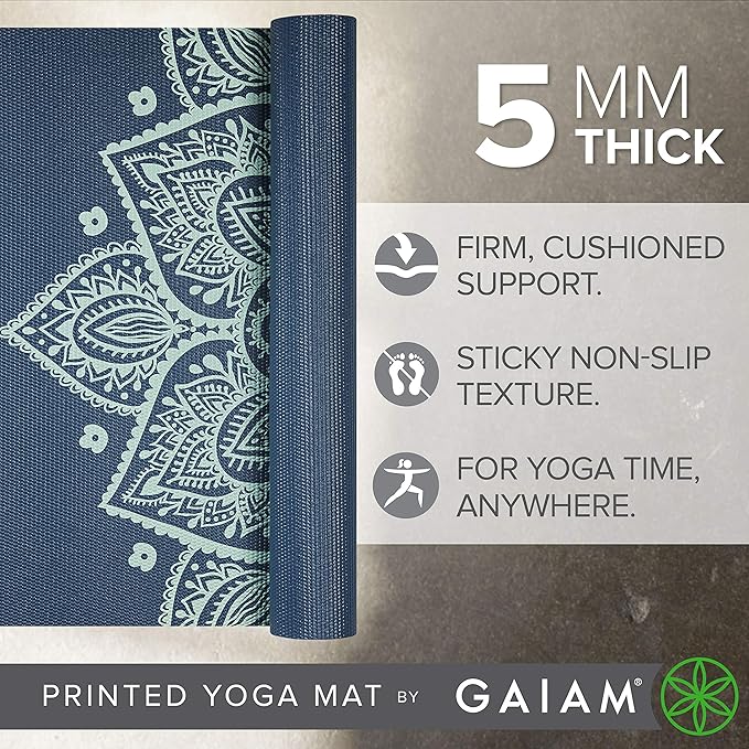Gaiam Yoga Mat - Premium 5mm Print Thick Non Slip Exercise & Fitness Mat for All Types of Yoga, Pilates & Floor Workouts (68" x 24" x 5mm)-FlexoryFit